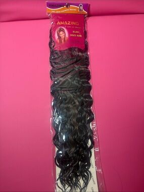 Synthetic Wavy Hair Extension - Black with Subtle Brown Highlights